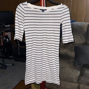 White and Blue Striped T-shirt Dress